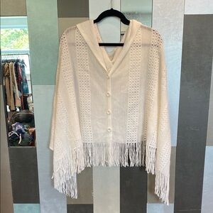 White Knit Fringe Poncho